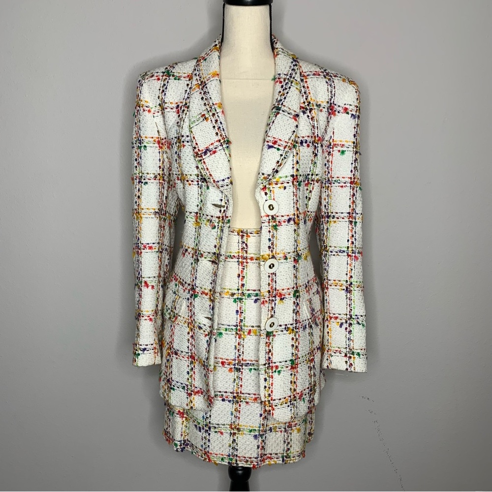 Doncaster Vintage Multicolor Tweed Plaid 2 Piece Skirt Suit Set - Picture 5 of 14